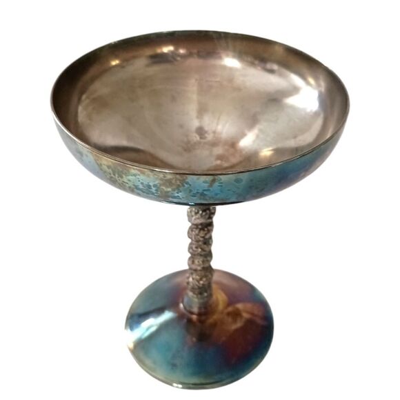 Valero Silver Plate Champagne Goblet Sherbet Dish Grapevine Stem PATINA Vintage. - Picture 7 of 16